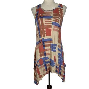 LOGO Lori Goldstein Top Women Small Blush Coral Abstract Knit Pocket Tunic Layer